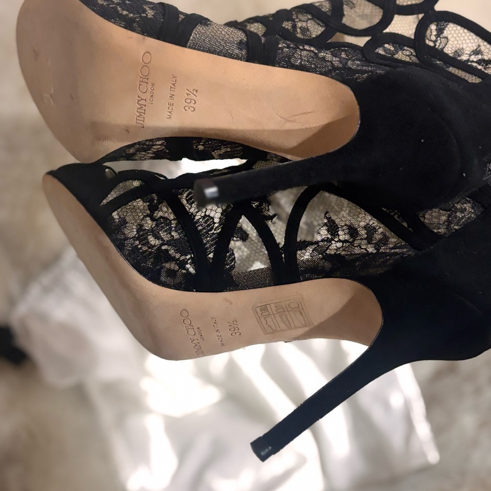 Jimmy Choo Black Lace Cutout Stiletto Heels 39.5 - Picture 4 of 8